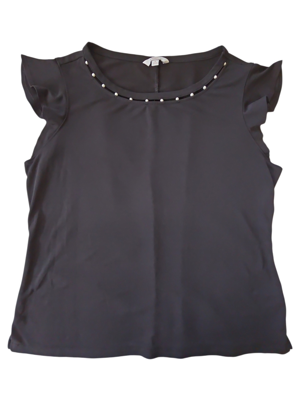 Candie's EUC Women’s Black Pearl-Trim Flutter Sleeve Top Size M